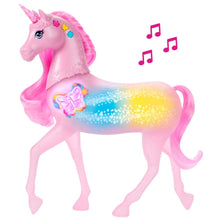 Carica l'immagine nel visualizzatore di Gallery, Barbie - Unicorno Luci Brillanti, cavallo con 20 combinazioni interattive di luci, suoni e musica, premi i pulsanti e accarezza la testa per attivarlo, giocattolo per bambini, 3+ anni, JCP78