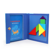 Carica l'immagine nel visualizzatore di Gallery, NIWWIN Tangram magnetico di legno, gioco di puzzle, giocattoli da costruzione, gioco di viaggio, esercizio mentale, libro QI con soluzioni, giocattolo educativo per bambini,3 4 5 6 anni. (blu)