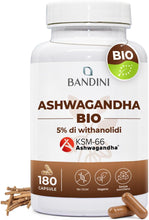 Carica l'immagine nel visualizzatore di Gallery, Bandini® Ashwagandha BIO KSM-66® Vegan (180 Capsule) - Withania Somnifera