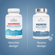 Carica l'immagine nel visualizzatore di Gallery, Bandini® Magnesio Bisglicinato 180 Capsule (2 mesi), 350 mg di Glicinato, Chelato per dose arricchito di Vitamina B1, B6, B12 Anti stress e fatica, Integratore per Sistema Nervoso, 100% Vegan