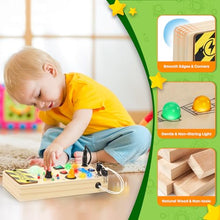 Carica l'immagine nel visualizzatore di Gallery, Ophy Giochi Montessori Busy Board 1 Anno, Bambini Giochi in Legno, Montessori Sensoriale con 9 Interruttori 16 Luci a LED, Giochi Educativi Giocattolo per Bambini 2 3 4 Anni