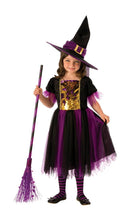 Carica l'immagine nel visualizzatore di Gallery, Rubies Costume Strega Magico per bambina, Vestito viola e dorato e capello, Ufficiale, Stregas, Witches per Halloween, Feste e Cosplay