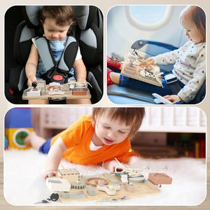 Joyreal Pannello Sensoriale Bambini Montessori Legno - Busy Board Giochi Montessori 1 2 3 Anni Tavola Sensoriale con Carillon Specchio Neonati Giochi Educativi Regalo