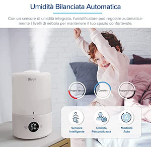 LEVOIT Umidificatore Ambiente Smart Top-Fill Dual 200S, 3L, Umidificatore Ultrasuoni a Nebbia Fredda per Bambini/Piante Dura da 25H, ≤28dB Silenzioso Auto Modo con Oli Essenziali, Timer