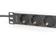 Carica l'immagine nel visualizzatore di Gallery, DIGITUS Multipresa a 4 vie - 1U - 10 pollici (254 mm) - montaggio su rack in armadio di rete - DN-95418 - argento/nero