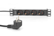 Carica l'immagine nel visualizzatore di Gallery, DIGITUS Multipresa a 4 vie - 1U - 10 pollici (254 mm) - montaggio su rack in armadio di rete - DN-95418 - argento/nero