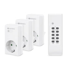 Carica l'immagine nel visualizzatore di Gallery, Sonero set di prese radiocomandate 3x presa radiocomandata e 1x radiocomando, 1100 watt, portata massima 30m, interno, bianco (presa tedesca)