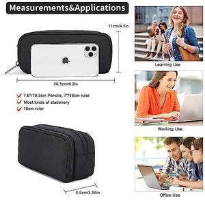 Della Gao Astuccio portamatite di grande capacità 2 scomparti per portapenne Organizer per forniture di cancelleria per ufficio 20,5 x 11 cm - Nero