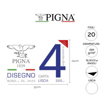 Carica l'immagine nel visualizzatore di Gallery, Pigna, Blocco da Disegno con 4 angoli PignaQuattro, Formato 24x33 cm., 20 Fogli da 220 g/m², Perfetto per Disegni e Schi