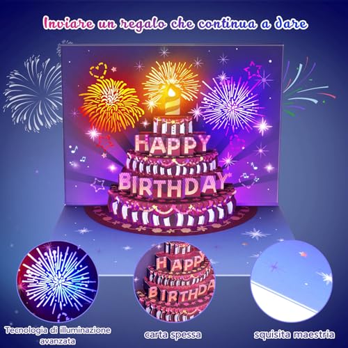 3D Pop-up Biglietto di Auguri di usica di Copleanno, Candela 3D Pop-up Biglietto di Auguri di usica di Copleanno, Candela