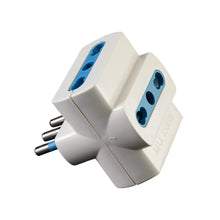 Carica l'immagine nel visualizzatore di Gallery, Adattatore spina tripla con spina piccola 10A e prese bivalenti 10 16A colore bianco con marchio CE 1500W