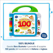 Carica l'immagine nel visualizzatore di Gallery, VTech Il Mio Primo Libro Illustrato - Le Mie Prime 100 Parole, Libro Bilingue per Bambini, Libro Sensoriale in Italiano e Inglese, Libro Neonato con 3 Modalità, Batterie Incluse, 18 Mesi - 4 Anni