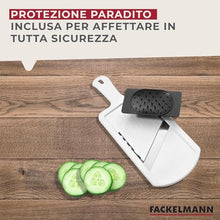Carica l&#39;immagine nel visualizzatore di Gallery, Fackelmann Mandolina Affetta Verdure una lama regolabile in acciaio Inox, dotato di paradito Permette di fare fette spesse da 1 a 6 mm Dimensioni 32x12x3,5 cm