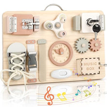 Carica l&#39;immagine nel visualizzatore di Gallery, Joyreal Pannello Sensoriale Bambini Montessori Legno - Busy Board Giochi Montessori 1 2 3 Anni Tavola Sensoriale con Carillon Specchio Neonati Giochi Educativi Regalo