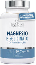 Carica l'immagine nel visualizzatore di Gallery, Bandini® Magnesio Bisglicinato 180 Capsule (2 mesi), 350 mg di Glicinato, Chelato per dose arricchito di Vitamina B1, B6, B12 Anti stress e fatica, Integratore per Sistema Nervoso, 100% Vegan