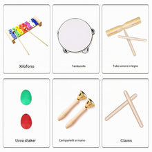 Carica l'immagine nel visualizzatore di Gallery, Strumenti Musicali per Bambini, Ulifeme 24 Pezzi Set Strumenti Musicali Percussioni Giocattolos in Legno, Giochi Musical