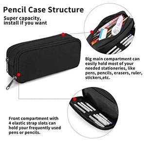 Della Gao Astuccio portamatite di grande capacità 2 scomparti per portapenne Organizer per forniture di cancelleria per ufficio 20,5 x 11 cm - Nero