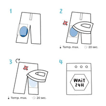 Carica l'immagine nel visualizzatore di Gallery, Ginocchiere adesive per bambini – 6 toppe termoadesive Blu marino chiaro da stirare su pantaloni, giacche e cappotti, re