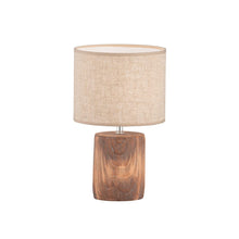 Carica l'immagine nel visualizzatore di Gallery, Fischer &amp; Honsel Lampada da tavolo Malik, lampada in cemento effetto legno con paralume in tessuto e interruttore a cavo