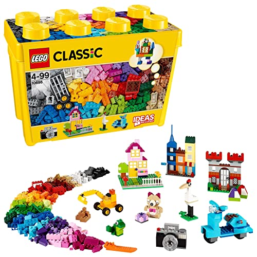 LEGO Classic Scatola Mattoncini Creativi Grande, Set per Costruire Macchina Fotografica, Vespa e Ruspa Giocattolo, Giochi per Bambini e Bambine da 4 Anni, Contenitore Idee Creative, Idea Regalo 10698