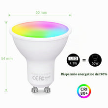 Carica l'immagine nel visualizzatore di Gallery, Fitop Lampadine Alexa Inteligente LED GU10, Dimmerabile Lampadina Smart 4.7W=50W, RGB &amp; 2200K-6500K Bianco Freddo Caldo,