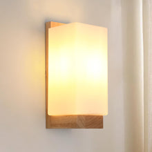 Carica l'immagine nel visualizzatore di Gallery, E27 Applique da Parete Legno con Paralume Retangolo in Vetro