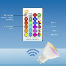 Carica l'immagine nel visualizzatore di Gallery, M Ledme - Lampadina LED colorata con controllo 5W (Eq. 40 W) attacco GU10, 350 Lumen, RGBW, Dimmerabile in intensità, Lu