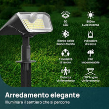 Carica l'immagine nel visualizzatore di Gallery, Linkind lampade solari 2 in 1 Luci Solari Esterno Giardino con Sensore di Movimento,3000K &amp; 6500K, 60 LED faretti energia solare da esterni con indicatore di carica,impermeabili IP67,3 Pezzi