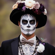 Carica l&#39;immagine nel visualizzatore di Gallery, BOBISUKA Pittura per Viso Nero Bianco Grigio + 3 Spugne + 1 Pennello, Trucco Teatrale, Body Painting per Halloween, Carnevale, Trucco Scheletri, Effetti Speciali