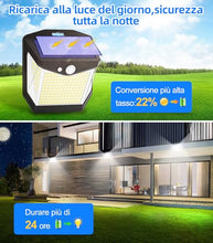 Carica l&#39;immagine nel visualizzatore di Gallery, Luci LED Esterno Giardino Solare - 248 LED Luce Esterno con Pannello Solari con Sensore da Movimento 3 Modos 270° Illuminazione Lampada Solare da Esterno IP65 Impermeabile per Parete Garage