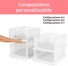 Carica l'immagine nel visualizzatore di Gallery, Compactor SLIDER Organizer Armadio con Cassettino Estraibile, Set da 4 Scaffali Modulabili Regolabili in Plastica BPA Free per Vestiti, Armadi, Bagno, Bianco, Taglia Maxi (34 x 45 x 18 cm)