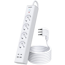 Carica l'immagine nel visualizzatore di Gallery, TOPREK Ciabatta Multipresa Elettrica con 4 Prese e 2 USB A 2 USB C, 2M Cavo