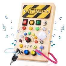 Carica l'immagine nel visualizzatore di Gallery, Pmgud Busy Board Montessori Activity Board a Partire da 1 Anno Giocattolo Montessori in Legno con 8 interruttori, 15 luci a LED, 6 musiche per Neonati e Bambini Piccoli Educazione sensoriale