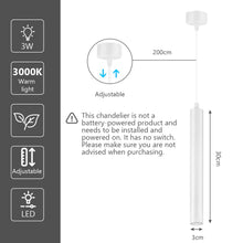 Carica l'immagine nel visualizzatore di Gallery, HOTUT LED Lungo Lampada A Sospensione, 2 Pezzi Lampada a Sospensione Comodino Camera da Letto 30cm a cilindro Bianco Per