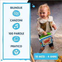 Carica l'immagine nel visualizzatore di Gallery, VTech Il Mio Primo Libro Illustrato - Le Mie Prime 100 Parole, Libro Bilingue per Bambini, Libro Sensoriale in Italiano e Inglese, Libro Neonato con 3 Modalità, Batterie Incluse, 18 Mesi - 4 Anni