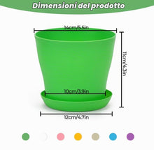 Carica l'immagine nel visualizzatore di Gallery, KAHEIGN 8 Pezzi 14cm Vasi per Piante in Plastica Colorati, Vasi da Fiori per Interni da 8 Colori con Contenitore per Pia