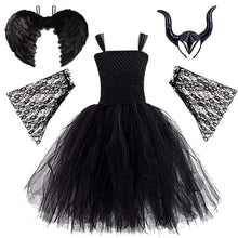 Carica l&#39;immagine nel visualizzatore di Gallery, Malefica Costume da Regina per bambine, Strega Cattiva Halloween, Abiti Tutu Principessa, Gonna Tulle Festa a Tema, Vestito Carnevale, Natale, Cosplay (XL 135-155 cm)
