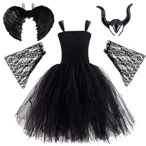 Malefica Costume da Regina per bambine, Strega Cattiva Halloween, Abiti Tutu Principessa, Gonna Tulle Festa a Tema, Vestito Carnevale, Natale, Cosplay (XL 135-155 cm)