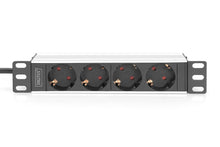 Carica l'immagine nel visualizzatore di Gallery, DIGITUS Multipresa a 4 vie - 1U - 10 pollici (254 mm) - montaggio su rack in armadio di rete - DN-95418 - argento/nero