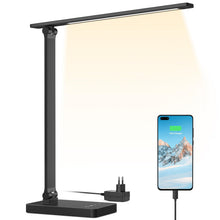 Carica l'immagine nel visualizzatore di Gallery, Lepro Lampada da Tavolo LED 15W, Lampada da Scrivania USB Ricaricabile, 3 Colori e 5 Livelli di Luminosità, Dimmerabile, Luce da Lettura Protezione degli Occhi per Ufficio, Camera, Nero
