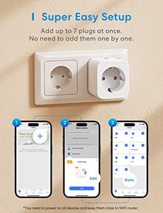 Meross Presa Smart Bluetooth con Monitoraggio Consumi, Presa Intelligenti 16A, Presa WiFi Schuko Compatibile con Alexa, Google Home e SmartThings, Controllo Vocale e Remoto App, 3840W, 2 Pezzi