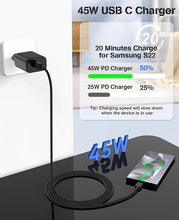 Carica l'immagine nel visualizzatore di Gallery, 45W USB C Caricatore Caricabatterie Rapido Caricabatterie Sumsamg Veloce con 2M Cavo per Samsung Galaxy S25 S24 S23 S23+ /S23 Ultra /S22/S21/S20/Note20/A73/A53/S10 Tipo C Spina Ricarica Adattatore