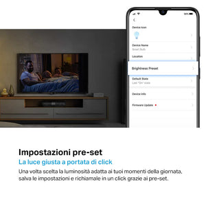 TP-Link Tapo L510E Lampadina Wi-Fi E27, Funziona con Amazon Alexa e Google Home, 806 lumen, Giallo caldo dimmerabile dall' 1% al 100%, 2700 K, Controllo da remoto, 1 pezzo