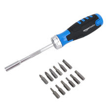Carica l'immagine nel visualizzatore di Gallery, Amazon Basics Set di cacciavite magnetico a cricchetto, 12 pezzi in 1, Blu