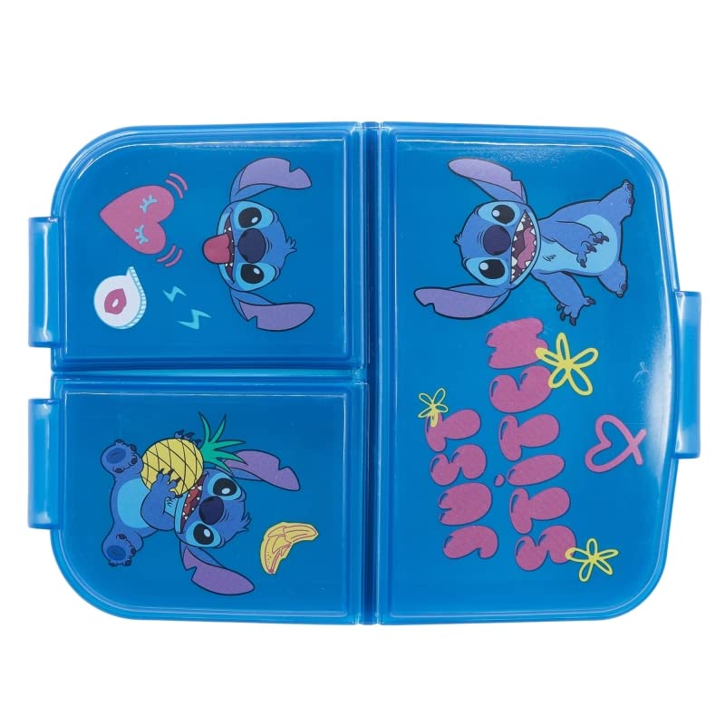 ILS I LOVE SHOPPING Porta Merenda Scuola con 3 scomparti Portamerenda in Plastica Bambini Pranzo Launch Box - BPA Free (Stitch)