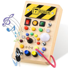 Carica l'immagine nel visualizzatore di Gallery, YIKANWEN Montessori Busy Board giocattolo da 1 2 3 anni, giocattolo in legno con musica e 10 LED interruttore della luce, giocattolo educativo sensoriale per neonati e ragazzi a partire da 1 2 3 4