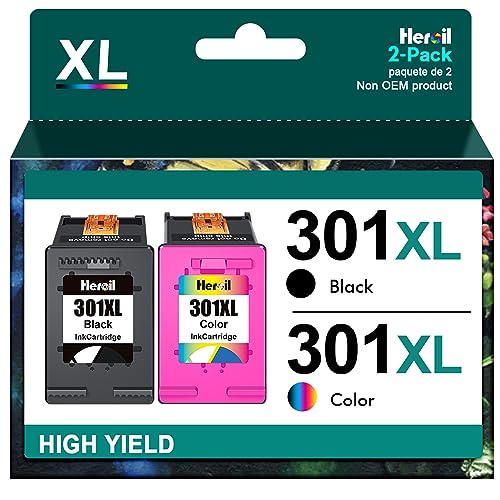 Heroil 301 XL 301XL Cartucce d'inchiostro Rigenerato per HP 301 XL Nero e Colore Compatibile per HP OfficeJet 2620 2622 4504 4630 5534 Envy 4500 5530 5532 Deskjet 1000 1010 1510 2050 2540 3050（2-Pack