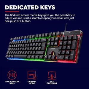 Trust Gaming GXT 835 Azor Tastiera Gaming, Layout Italiano QWERTY, USB, Anti-ghosting, Tastiera Retroilluminata LED RGB Per PC, Computer, Laptop, Mac - Nero