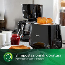 Carica l'immagine nel visualizzatore di Gallery, Philips Daily Collection Tostapane - 8 impostazioni, 2 fette, Griglia scaldapanini integrata, Fessura Ampia, 2 Grandi Fessure, Vassoio raccoglibriciole rimovibile, Nero (HD2581/90)