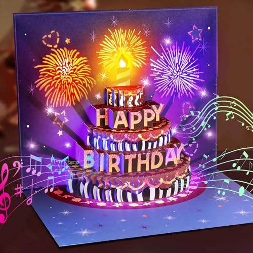 FITMITE Biglietti Auguri Compleanno 3D Musicale e Luce Divertente Pop Up Biglietti Auguri Regalo Donna Compleanno Per Ragazza Amico Uomo Colleghi